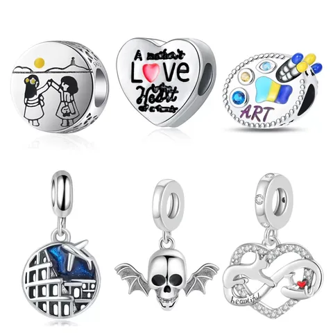 Alloy Charm Beads For DIY Jewelry Bracelet Necklace Heart Airplane Palette Skeleton Cat Pendant Fashion Jewelry Accessories