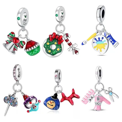 Alloy Enamel Christmas Charm Pendant Christmas Bell Wreath Candy Cane Art Palette Brush Balloon Dog Jewelry DIY Findings