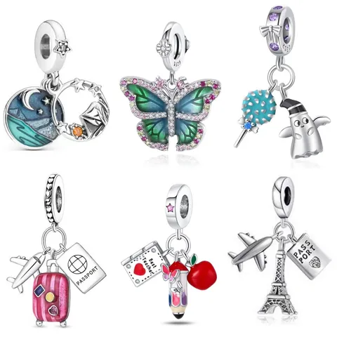 Alloy Colorful Enamel Butterfly Ghost Lollipop Airplane Travel Theme DIY Jewelry Accessories Charms For Bracelet Necklace