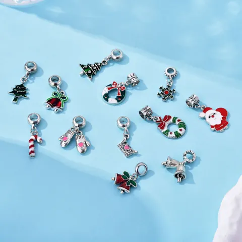 Christmas Alloy Enamel Charms For DIY Jewelry Making Bracelet Santa Claus Snowflake Tree Bell Candy Cane Holiday Gift Women