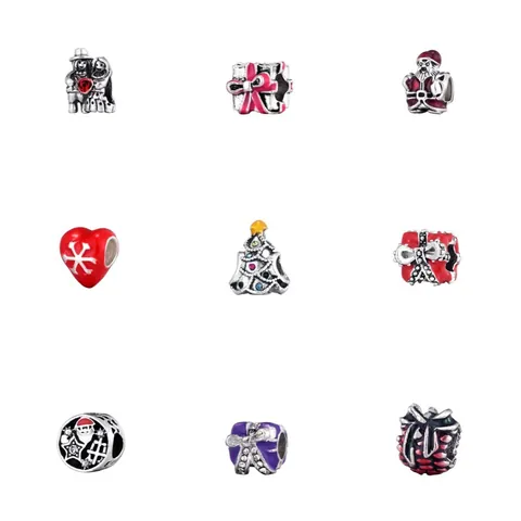Alloy Enamel Christmas Charms Rhinestone Santa Reindeer Gift Box Snowflake Heart Beads For DIY Jewelry Making Accessories
