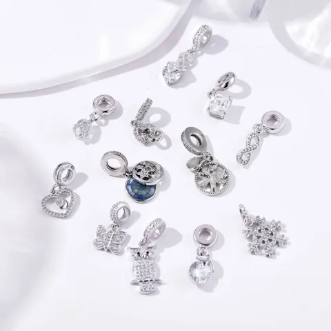 Alloy Zirconia Charm Pendant Heart Snowflake Tree Of Life Infinity Butterfly Owl Moon Star Silver Tone DIY Jewelry Making Accessory For Women