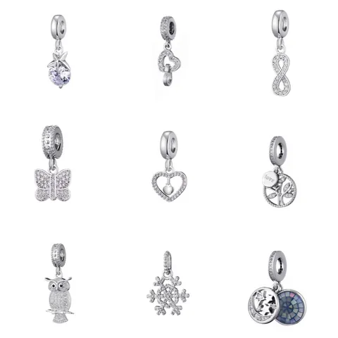 Alloy Zirconia Charm Pendant Heart Snowflake Tree Of Life Infinity Butterfly Owl Moon Star Silver Tone DIY Jewelry Making Accessory For Women