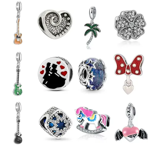 Alloy Zirconia Enamel Charm Beads For DIY Bracelet Necklace Guitar Heart Palm Tree Flower Design Jewelry Making Accessories