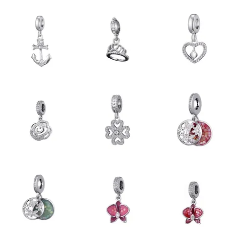 Copper Alloy Enamel Zircon Flower Heart Tree Of Life Anchor Crown Charms Dangle Pendant For DIY Jewelry Making Women