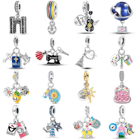 Alloy Enamel Travel Theme Charms Eiffel Tower Arc De Triomphe Sunflower DIY Jewelry Pendants Rhinestone Beads For Women Bracelet