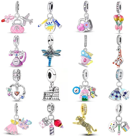 Alloy DIY Charms Beads For Women Bracelet Enamel Giraffe Leopard Tulip Pendant Rhinestone Inlaid Jewelry Accessories