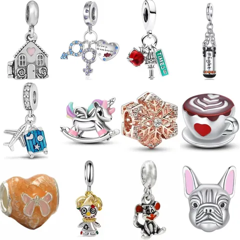 Alloy Charm Beads For Bracelet DIY Coffee Cup Heart House Snowflake Pendants Jewelry Accessories Travel Theme Animal Charm