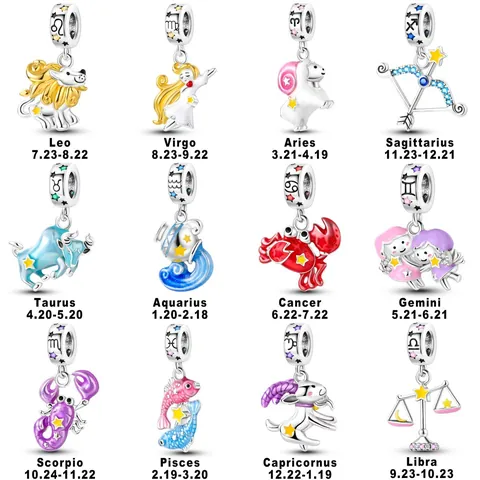 Cartoon 12 Zodiac Charms Alloy Enamel Drip Oil DIY Jewelry Making Beads For Bracelets Astrology Pendants Fashion Women Kids Jewelry