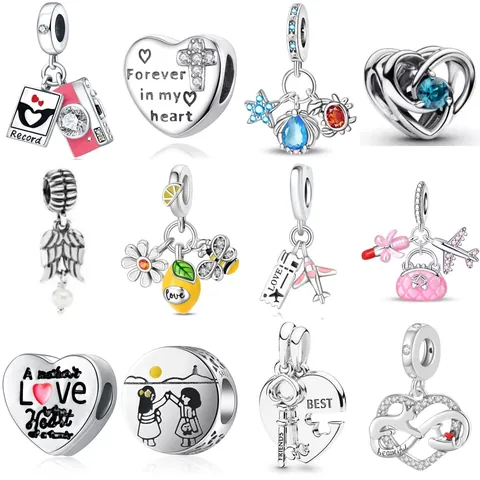 Abalorios DIY de Aleación Cuentas Corazón Flor Animal Esmalte Colgante para Pulsera Estilo Pandora Mujer Accesorios Joyería