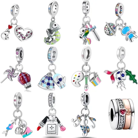 Alloy Enamel DIY Bracelet Charms Heart Chameleon Unicorn Astronaut Windmill Pendants Jewelry Making Accessories For Women