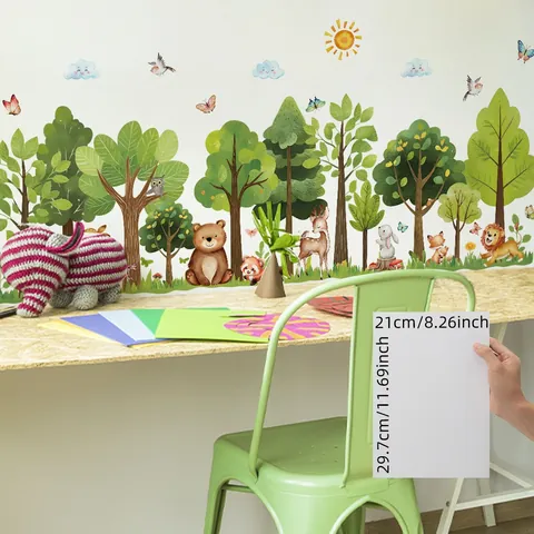 Cartoon Waldtier Wandaufkleber PVC Baum Bär Hirsch Löwe Schmetterling DIY Wandbilder Für Kinderzimmer Kindergarten Dekoration