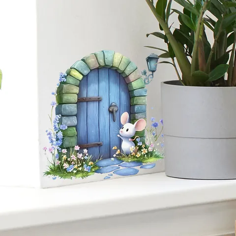 Cartoon Fairy Garden House Wall Stickers PVC Self Adhesive Animal Mouse Hedgehog Decorative Decals Kids Room Nursery Decor