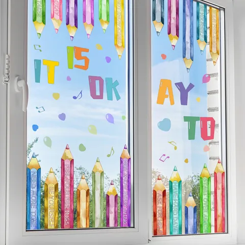 Pegatinas Pared Acuarela Crayón Frases Inspiradoras Letras Inglesas Corazón Removible PVC Decoración Hogar Niños