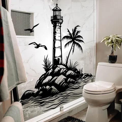 Vuurtoren Zee Meeuw Silhouet Muursticker Waterdicht PVC Zelfklevend Decal Voor Woonkamer Badkamer Huisdecoratie