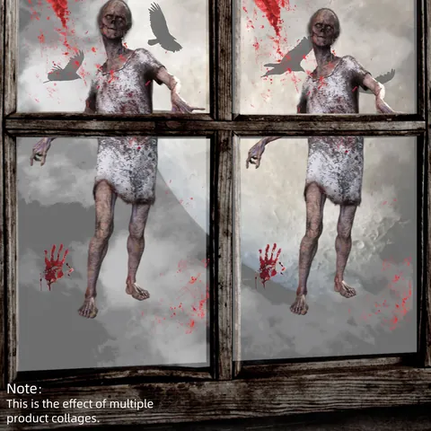 Halloween Horror Window Stickers PVC Static Cling Bloody Handprints Zombie Ghost Wall Decals For Home Party Festival Decoration