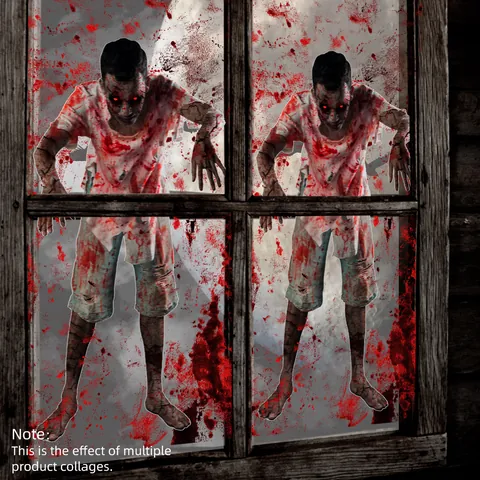 Halloween Horror Window Stickers PVC Static Cling Bloody Handprints Zombie Ghost Wall Decals For Home Party Festival Decoration