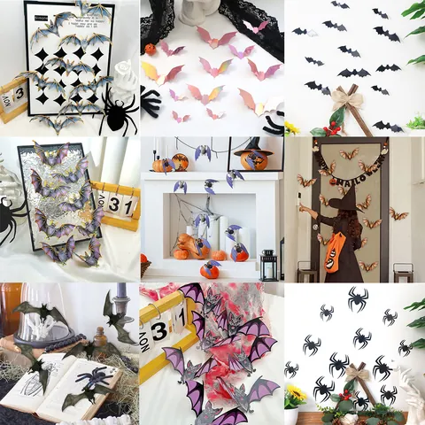3D Halloween Chauve-souris Araignée Stickers Muraux PVC Autocollants Décoratifs Pour Chambre Salon Fête Mur De Fond Maison