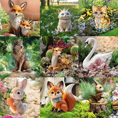 Cartoon Animal Garden Stakes PVC Flat Decorative Garden Sign For Outdoor Yard Lawn Decor Cute Rabbit Cat Owl Fox Decorative Ornaments