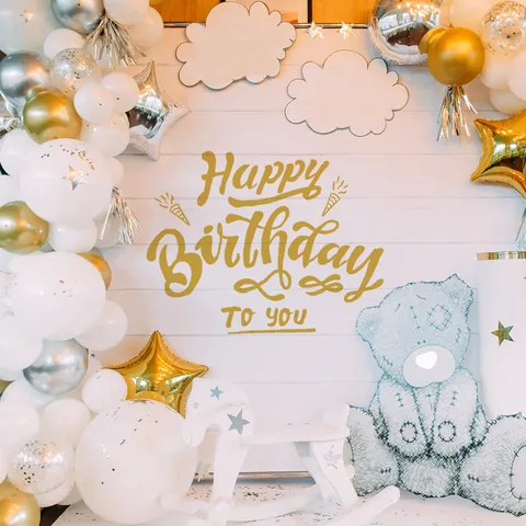 Happy Birthday Wandaufkleber DIY PVC Künstlerische Schriftart Herz Stern Muster Für Geburtstag Party Hintergrund Deko Selbstklebend Wandbild