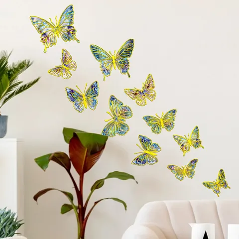 Stickers Muraux Papillon Métallique 3D Marquage à l'Or Décalcomanies en PVC Amovibles pour Salon Chambre Décoration