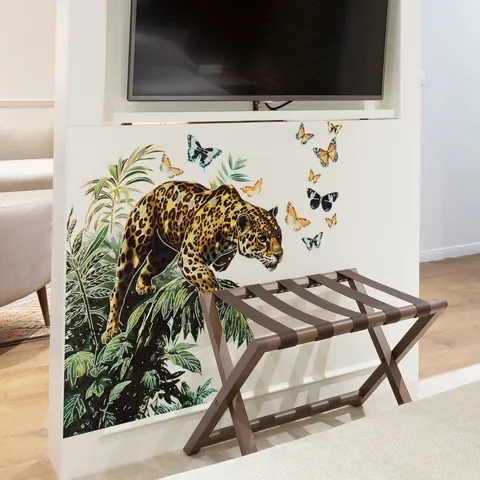 Realistischer Leopard Tropische Blätter Schmetterling Wandaufkleber Heißprägung Metallisch PVC Wasserdichtes Wandtattoo