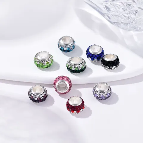 DIY Alloy Rhinestone Large Hole Beads Charms For Jewelry Making Colorful Crystal Pave Beads For Bracelets Women Fashion Accessories