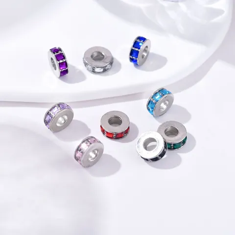 Alloy Rhinestone Large Hole Spacer Beads Colorful Square Crystal Wheel Charms For DIY Jewelry Making Accessory Women