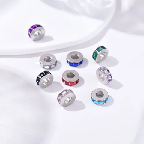 Alloy Rhinestone Large Hole Spacer Beads Colorful Square Crystal Wheel Charms For DIY Jewelry Making Accessory Women