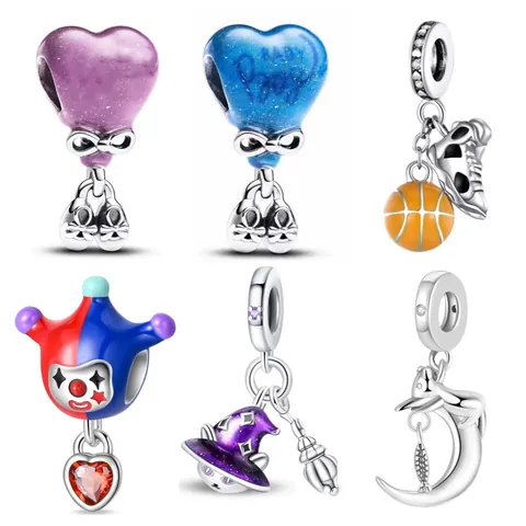 Alloy Enamel DIY Charms Dangle Beads For Bracelet Heart Jester Basketball Cat Moon Witch Hat Jewelry Making Accessories For Women