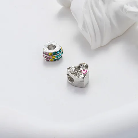 Dijes de Aleación de Corazón y Redondos Cuentas de Esmalte con Strass Coloridos para Bricolaje Pulsera Collar Joyería Mujer