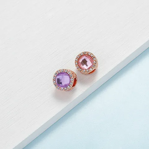 Roségold Legierung Großlochperlen Mit Pink Violett Facettiertem Kristall Strass Eingelegtem Hohlem Design DIY Schmuck Charm Für Europäische Armbänder