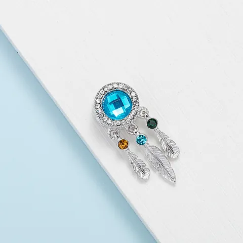 Dreamcatcher Charm Pendant Alloy Sky Blue Crystal Rhinestone With Three Feathers For DIY Jewelry Making Bracelet Accessories