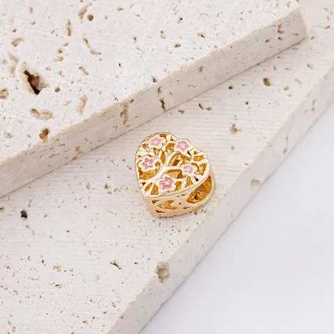 Alloy Hollow Heart Tree Of Life Charm Bead Gold Silver Enameled Flower Pendant For DIY Jewelry Making Bracelet Necklace