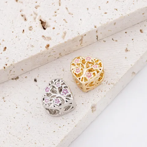Alloy Hollow Heart Tree Of Life Charm Bead Gold Silver Enameled Flower Pendant For DIY Jewelry Making Bracelet Necklace