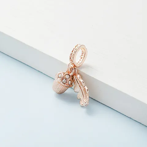 Vintage Alloy Zirconia Acorn And Leaf Dangle Charms For DIY Snake Chain Bracelets Rose Gold Silver Plated Jewelry Pendants For Women
