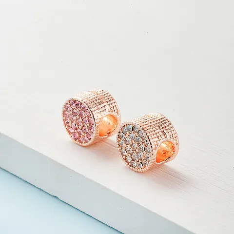Rose Gold Alloy Round Charm Bead Sparkling Zirconia Elegant DIY Jewelry Accessory For Snake Chain Bracelet Women Fashion