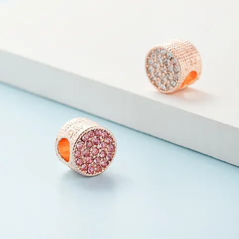 Rose Gold Alloy Round Charm Bead Sparkling Zirconia Elegant DIY Jewelry Accessory For Snake Chain Bracelet Women Fashion