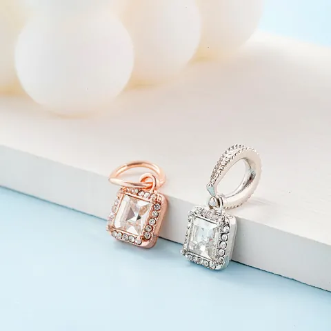 Charms de Aleación de Zirconia Cuadrados de Lujo para Fabricación de Joyas DIY Colgantes para Pulseras de Mujer Collar Accesorios Oro Rosa Plata