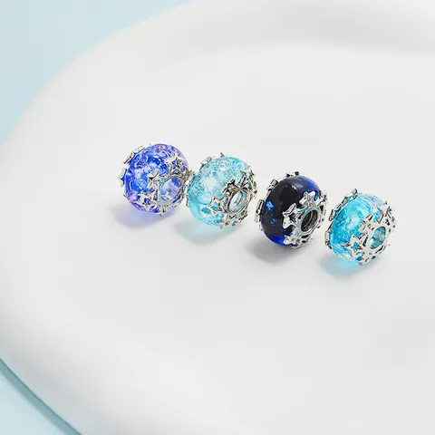 Winter Schneeflocke Legierung Anhänger Perlen Glas Sternenhimmel Blau Lila DIY Schmuck Zubehör Für Armband Damen Geschenk