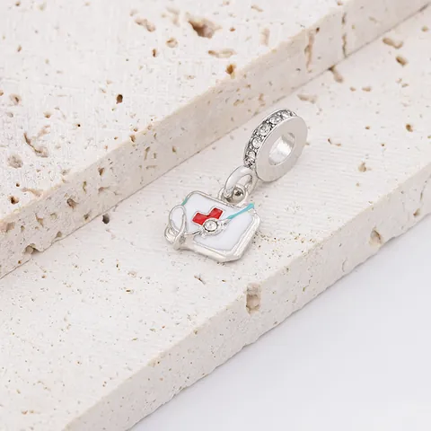 Medical Doctor Bag Clipboard Charm For Jewelry Making Alloy Enamel Rhinestone Stethoscope Heart DIY Pendant Bracelet Accessory