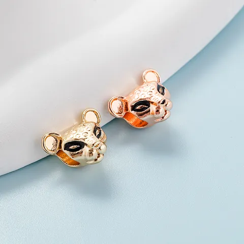 Luxury Alloy Leopard Head Charms For DIY Jewelry Making 3D Animal Bead For Snake Chain Bracelets Gold Rose Gold Enamel Women Jewelry