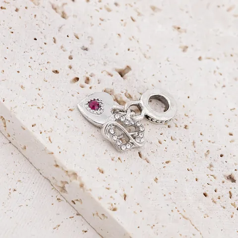 Alloy Double Heart Pendant Charm With Red Artificial Gemstone White Rhinestone For DIY Bracelet Necklace Women Jewelry Gift