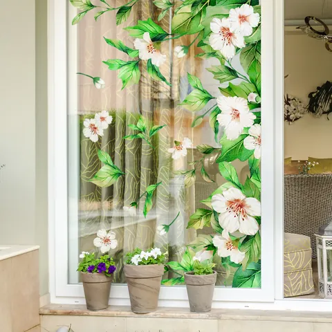 Floral Butterfly Window Stickers Static Cling PVC Double Sided Visible Waterproof Glass Decals Home Decoration