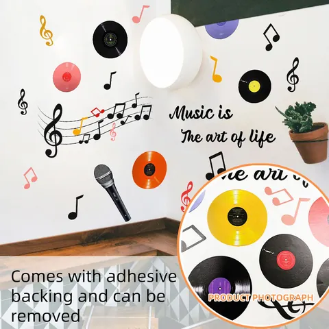 Music Vinyl Records Notes Microphone Wall Stickers Waterproof PVC Removable Art Quote Decal For Bedroom Studio Decor
