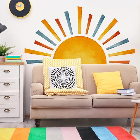Large Watercolor Sun Wall Stickers Inspirational Quotes Rainbow Home Decor PVC Self Adhesive Wall Decal For Kids Room