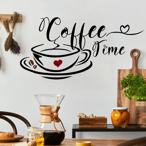 Coffee Time Wall Stickers PVC Waterproof Removable Coffee Cup Decal For Kitchen Dining Room Cafe Home Decor Mural