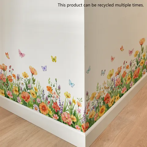 Watercolor Floral Butterfly Dragonfly Wall Stickers Removable PVC Self-Adhesive Home Decor Living Room Bedroom Decals