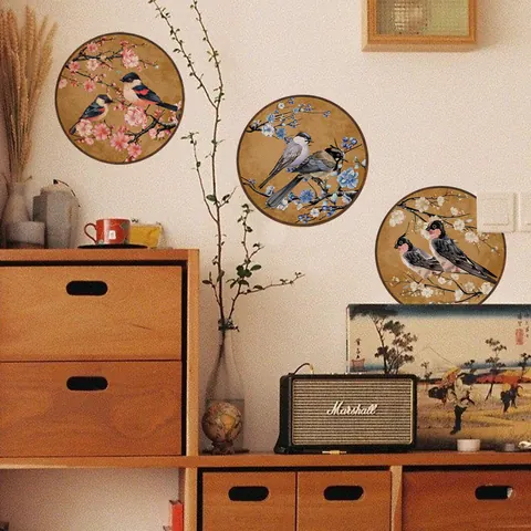 Pegatinas De Pared Estilo Chino Vintage Flores Y Pájaros Papel Sin PVC Calcomanías Decorativas Para Sala De Estar Dormitorio Decoración