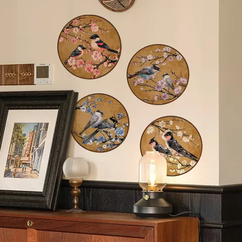 Pegatinas De Pared Estilo Chino Vintage Flores Y Pájaros Papel Sin PVC Calcomanías Decorativas Para Sala De Estar Dormitorio Decoración